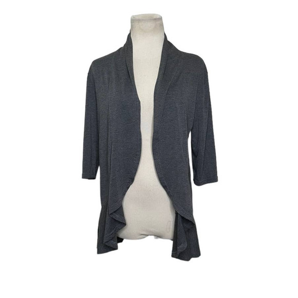 BlueTime gray short sleeves open front ruffled hem cardigan size Small - Picture 1 of 9